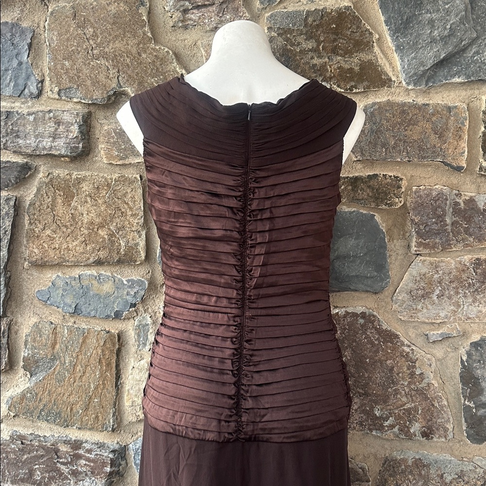 Tadashi Collection Brown Ruched Evening Gown Sleeveless Draped Maxi Dress M - Picture 7 of 8